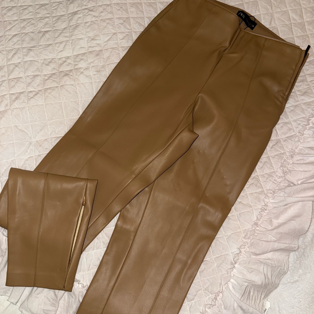 Tan Leather Pants Zara New